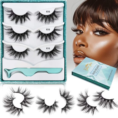 GOO GOO Mink Eyelashes, Fake Eyelashes 20mm Middle Long Crossed Cluster 1 Style 3 Pairs/set Siberian 3D Mink Lashes Natural Layered Hand Made Strips Flase Eyelashes Fluffy Full Real Eyelashes