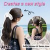 BUPPLER Ponytail Extension with Scrunchies Ponytail Wig Claw Clip in Fake Ponytail Hair Extensions Synthetic High/Low Pony Tail Hair Piece for Women (Frost White Scrunchie Brown Ash Blonde Wavy)