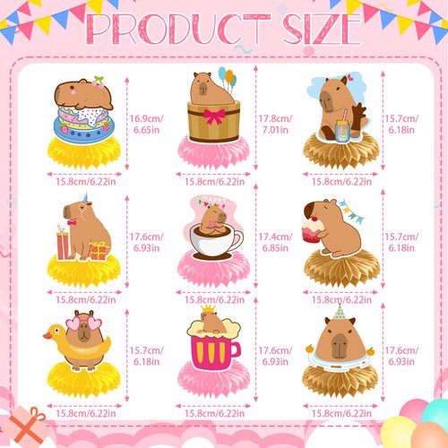 Capybara Honeycomb Centerpieces Party Decoration - Thrist 9PCS Capybara Birthday Party Decorations Table Centerpiece Cute Capybara Party Supplies Table Decorations for Kids Boys Girls Party Supplies