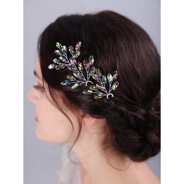 JWICOS Bridal Wedding Crystal Hair Pins Bride Hair Pieces Wedding Hair Accessories for Women and Girls Pack of 3 (Colorful)