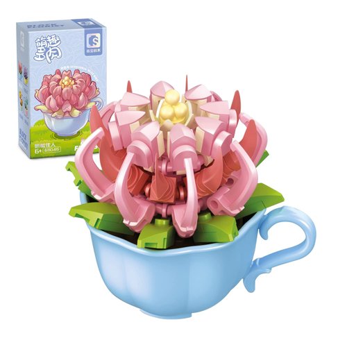 MEIEST Mini Succulent Bonsai Building Blocks Set,Creative Simulation Pot Plant Artificial Particle Flower Botanical Collection Construction Building Bricks Toy,Cute Home Decor (Pink)