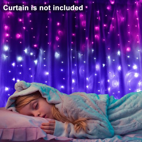 Curtain Lights Pink Purple Ombre Light Up String Curtain Lights for Bedroom Wall Hanging Mermaid Fairy Lights for Teen Room Girls Room Decor Wedding Decor Mother Day Woman Gift (Pink & Purple)