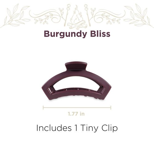 TELETIES - Open Tiny Hair Clip - Fall Collection - Hair Claw Clips for Women - Strong Grip, Bendable Teeth, Curved Design - For All Hair Types and Textures - Burgundy Bliss