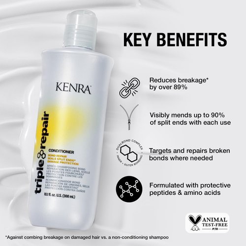 Kenra Triple Repair Conditioner | Targets & Repairs Weak or Broken Bonds | Split Ends | Damaged Hair | Bond Builder | Sulfate-Free | 10.1 fl. oz.