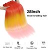 Pre Stretched Braiding Hair 28 Inch Ombre Braiding Hair Pink Hot Water Setting Yaki Texture Synthetic Hair Extensions For Box Braids(Pack of 3, Red/Yellow/Pink)