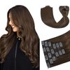 HUAYI Medium Brown Hair Extensions for Women, 120g Real Human Hair Clip in Hair Extensions 7pcs 16 inch,Soft & Natural Straight Double Weft Brown Hair for Women 16in #4 Chocolate Brown Hair Extensions
