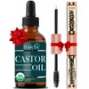 Organic Castor Oil for Face (2oz) + FREE Filled Mascara Tube, 100% Pure USDA Eyebrow Eyelash Growth Serum, Cold Pressed, Hexane Free Hair Lash Serum