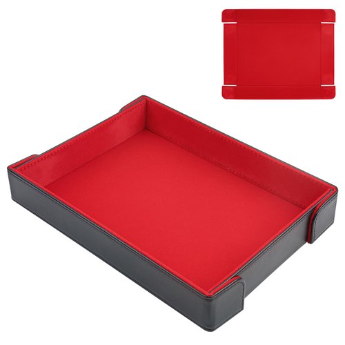 Buweeo PU Leather Dice Tray Magnetic Folding Dice Rolling Mat with Red Felt Lining for Dice Games Portable Tabletop Board Games Tray