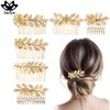 Jaciya Leaf Hair Comb Gold Hair Accessories Metal Hair Combs Rhinestone Flower Hair Side Combs Wedding Bridal Jewelry Hair Clips for Women Girls