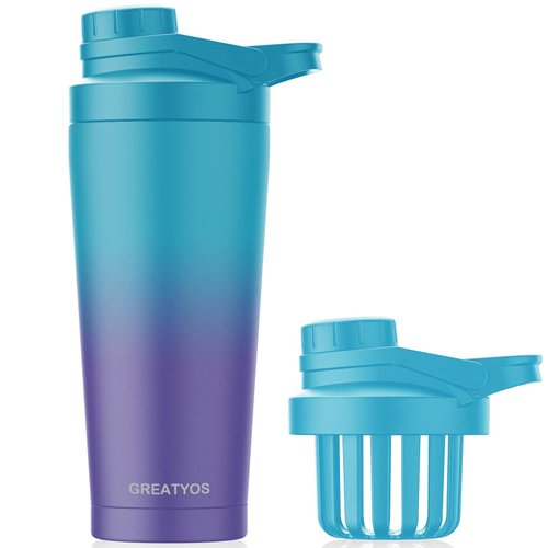Stainless Steel Shaker Bottle with Noise-Free Design - Patented 24 oz Insulated Metal Shakers Bottles Cup for Protein Mixes and Pre Workout 100% Leak Proof (Ocean Dream)