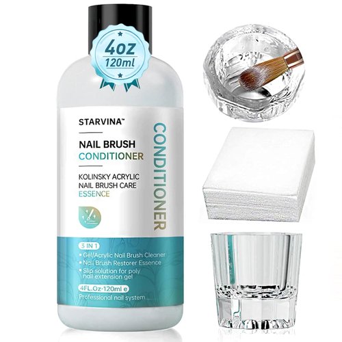 STARVINA Nail Brush Cleaner 3 IN 1 Nail Brush Conditioner Cleaner Restorer Poly Gel Slip Solution, For Solid Gel Nail Polish Dip Powder Gel Kolinsky Sable Acrylic Nail Brush Salon at Home 120ml