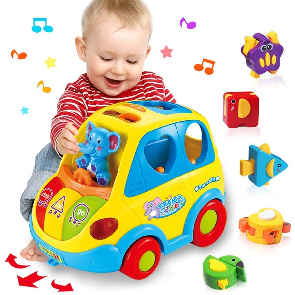 Baby Toys for 1 Year Old Boy Girl Gift Musical Bus Baby Toys 6-12 12-18 Months Toddler Toys Early Learning Montessori Toys for 1 2 3 Year Old Boy with Music/Light/Smart Shapes Christmas Birthday Gifts