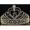 Janefashions Quinceanera Sweet 15 Fifteen 15th Birthday Party coronas de quinceañeras Clear White Austrian Rhinestone Tiara Crown with Hair Combs Princess Gold Silver T1756 (Gold With Combs)