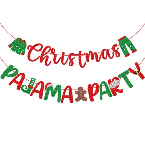 Christmas Pajama Party Banner, NO-DIY Christmas Pajamas Decorations, Christmas Slumber Party Decor, Winter Holiday Pajama Decorations, Christmas Party Decorations, Glitter