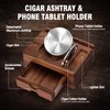 Tesonway Cigar Ashtray, Wooden Cigar Ashtrays with Cigar Cutter, Phone Tablet Holder, Cigar Holder, Accessories Drawer and Lighter Slot, Home Bar Outdoor Ashtray, Great Cigar Accessories Gift for Men