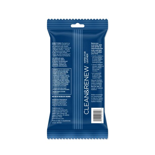 Guardsman Clean and Renew Leather Protector for Leather Furniture & Car Interiors | Small Leather Goods and Leather Shoe Cleaner, Wipes 20 Count