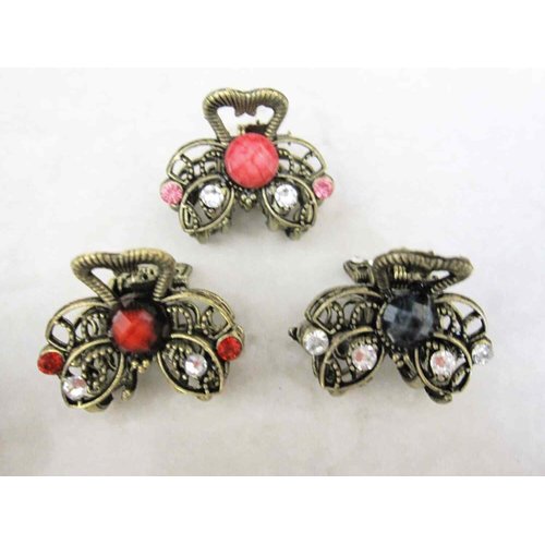 Generic Jeweled antique bronze hair claw clip with crystals Set: A (Primary color: Pink), 1 Count (Pack of 1)