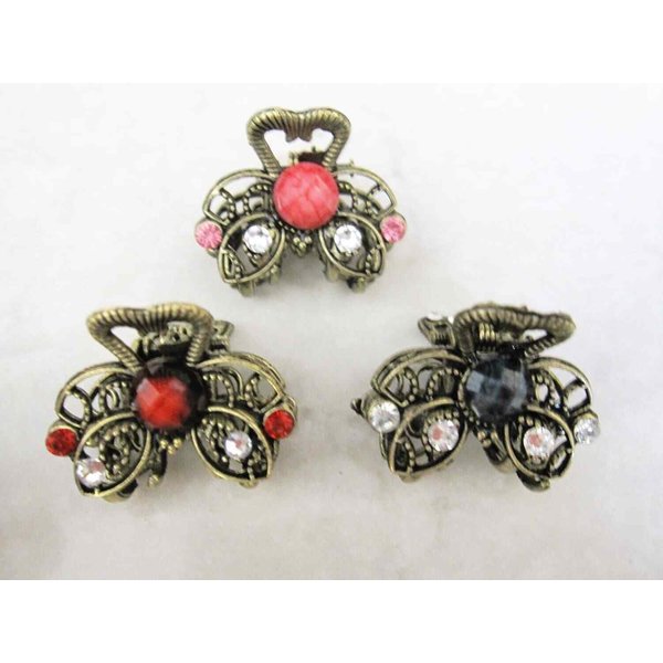 Generic Jeweled antique bronze hair claw clip with crystals Set: A (Primary color: Pink), 1 Count (Pack of 1)
