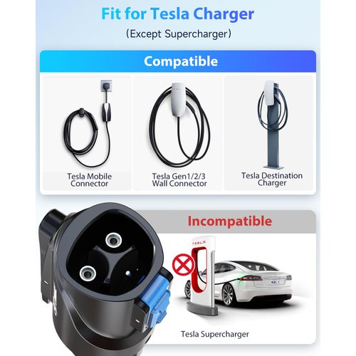 EVDANCE Tesla to J1772 Charging Adapter - Max 80 Amp & 250V J1772 EV Adapter Tesla Charger Adapter Compatible with Tesla High Powered Connectors Destination Chargers and Mobile Connectors (Black)