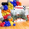 132pcs Race Car Balloon Arch Kit, Race Car Party Decorations with Black Blue Yellow Red Orange Balloons Checkered Wheels Foil Balloons for One Two Fast Race Car Birthday Party Decorations for Boys