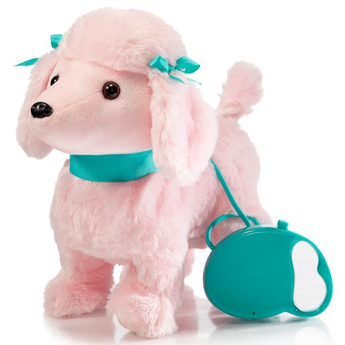 HollyHOME Plush Animated Puppy Poodle Puppy Dog Toy Pet with Remote Control Leash Walking,Barking and Waging Tails Electronic Puppy 12 Inches Gifts for Kids