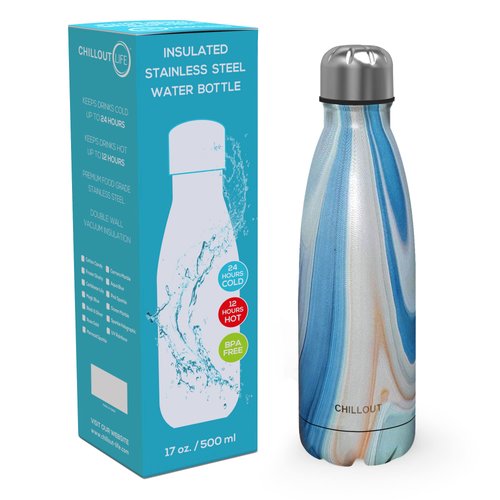 CHILLOUT LIFE Stainless Steel Water Bottle: 17 oz Double Wall Insulated Cola Bottle Shape for Cold and Warm Drinks, BPA Free Metal Sports Bottle