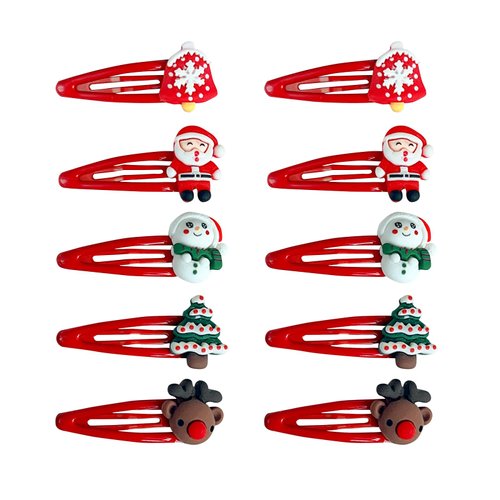 10PCS Christmas Hair Clips,Cute Red Christmas Hat Antlers Santa Clause Reindeer Snowman Hair Clips Metal Snap Hair Barrettes,Christmas Hair Accessories Gifts for Women