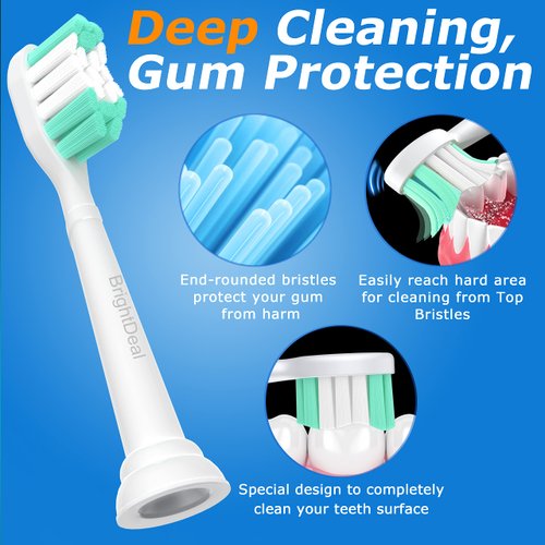 BrightDeal Replacement Toothbrush Heads for Philips Sonicare ProtectiveClean 4100 5100 6100 DailyClean DiamondClean EasyClean PowerUp Plaque Control Gum Health C2 G2 HX6817/01 HX6857/11 White, 4 Pack
