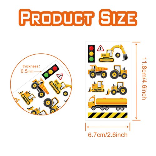 Excavator Temporary Tattoos for Kids,10 Sheets Construction Truck Engineering Vehicle Fake Tattoo Stickers Waterproof Cartoon Car Themed Tattoos for Boys Girls Kids Party Supplies