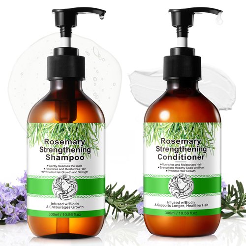 Rosemary Nourishing & Smoothing Shampoo and Conditioner Set for Thin Hair, Regrowth Formula for Women and Men, 2x10.56fl.oz Mint Strengthening Treatment for All Hair Types (2-in-1)
