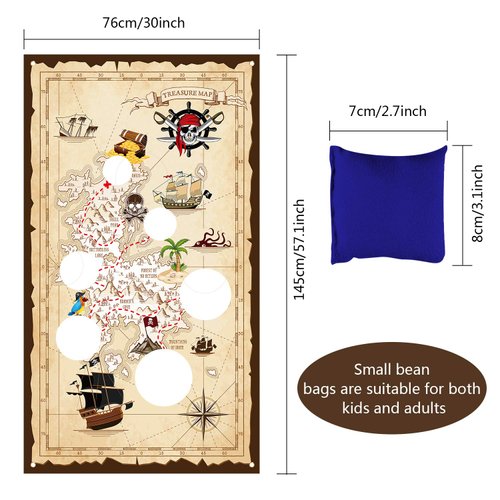 Pirate Bean Bag Toss Game for Kids, Pirate Banner with 3 Bean Bags for Kids Pirate Theme Party Decorations and Supplies