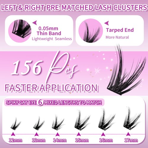 Wispy Spiky Lash Clusters Cat Eye Lashes 12-17mm Manga Cluster Eyelash Extensions C Curl Natural False Eyelashes 156 Pcs Left & Right Individual Lashes with Thin Band Beginner Friendly, by Anforlin