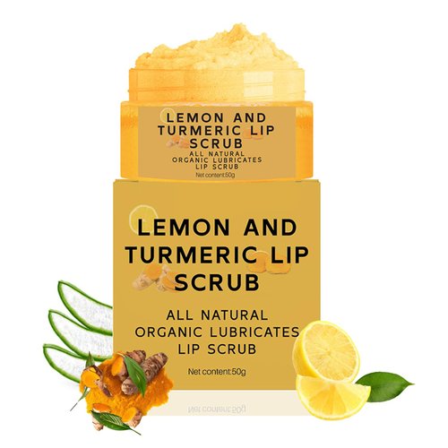 Natural Lip Scrub, Turmeric Lemon Lip Exfoliator Nourishing Sugar Lip Scrub with Aloe Vera Gentle Exfoliant for Chapped and Dry Lips Hydrates & Fade Lip Lines 50g
