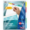 Avery 5 Tab Dividers for 3 Ring Binder, Easy Print & Apply Clear Label Strip, Index Maker Customizable Multicolor Tabs, 5 Sets (11418)