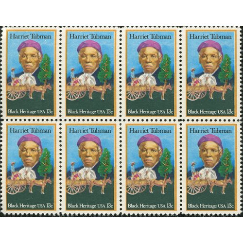 HARRIET TUBMAN ~ ABOLITIONIST ~ BLACK HERITAGE ~ BLACK HISTORY ~ ABOLUTIONIST #1744 Block of 8 x 13¢ US Postage Stamps