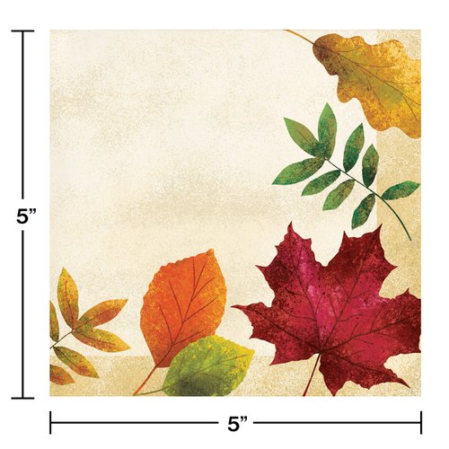 Creative Converting Leaves Beverage Napkins, 5", Multi-color