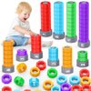 Montessori Toys for 1 2 3 4 5 Year Old Boys Girls, 2 In 1 Counting Toys & Spinning Stacking Toys for Toddlers 1-3 Educational Learning Toys Christmas Birthday Gifts for Kids Age 1-5 Autism Sensory Toy