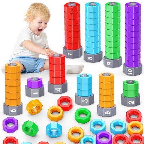 Montessori Toys for 1 2 3 4 5 Year Old Boys Girls, 2 In 1 Counting Toys & Spinning Stacking Toys for Toddlers 1-3 Educational Learning Toys Christmas Birthday Gifts for Kids Age 1-5 Autism Sensory Toy