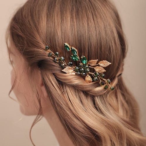 BERYUAN Emerald Green Decorative Hair Combs - Bridal Headpiece for Wedding