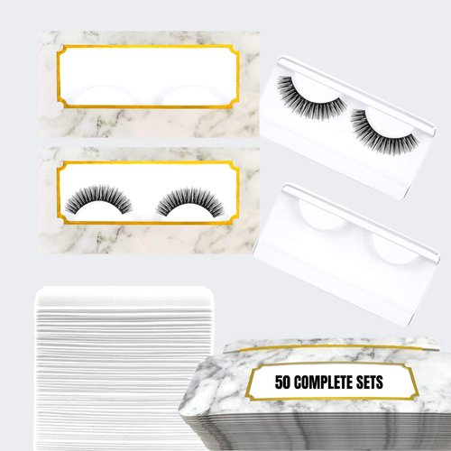 Empty Lash Boxes for Wholesale- NEW- 100 Pcs - 50 Trays/50 Empty Eyelashes Box Packaging- Soft Paper Lash Box Holographic Design for 25MM 3D Mink Strip Lashes (Venetian Marble/Gold)