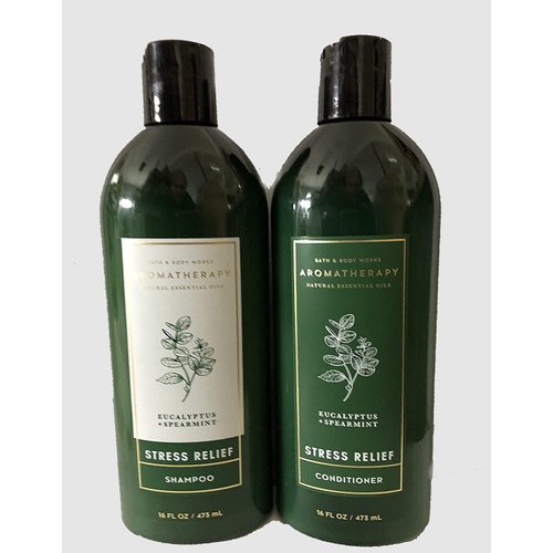 Bath and Body Works Aromatherapy Eucalyptus Spearmint Stress Relief Shampoo and Conditioner Set New Look 16 FL OZ each