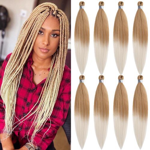 UPruyo Blonde Ombre Braiding Hair Pre Stretched Kanekalon 27/613 Braiding Hair Extensions for Braiding Box Braids Knotless Prestretched Pre Sectioned Braiding Hair Ombre 30 inch
