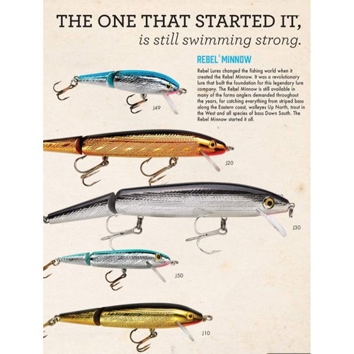 Rebel Lures Jointed Minnow Crankbait Fishing Lure, Silver/Blue, 2 1/2 in, 1/8 oz