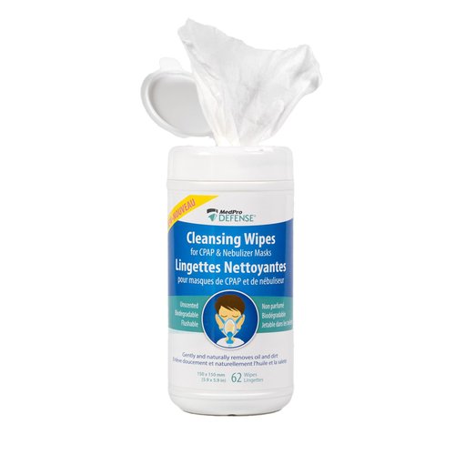 MedPro Defense Cleansing Wipes for Daily Cleaning of CPAP Mask, Gently Removes Dirt and Oil, Biodegradable, Unscented, Lint-Free, and Flushable