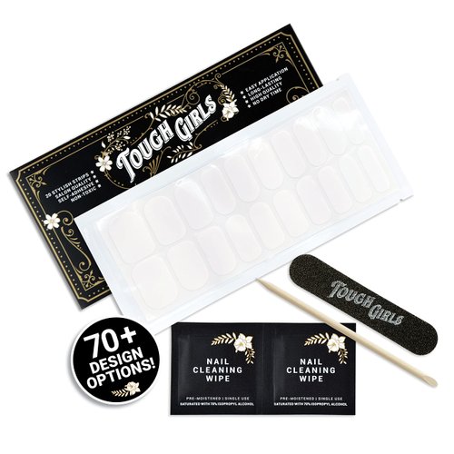 TOUGH GIRLS | Nail Polish Strips | 20 Stylish Strips | Brighter, Thicker, Tougher | Includes Cuticle Stick, Nail File, & Nail Wipes (White)