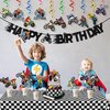 ANGOLIO 42Pcs Dirt Bike Party Decoration Kit Motocross Party Hangling Swirls Dirt Bike Extreme Sports Racing Birthday Party Banner Cake Topper and Table Centerpieces for Man's or Boys