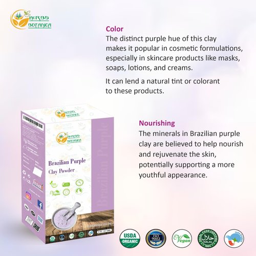 Herbs Botanica Brazilian Purple Clay Powder Detoxify Skin & Hair Natural Beauty & Skincare DIY Clay for Soap, Facial Cleansing Mask, Bath Bombs, Body Wash Making 8 oz