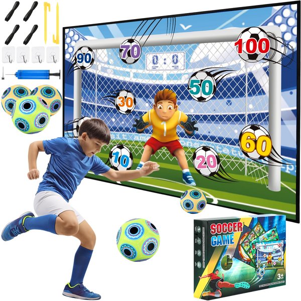 DRAMATION Soccer Ball Games for Kids, Soccer Goal Game with 3 Inflatable Velcro Balls, Indoor and Outdoor Backyard Games Toys for Ages 5-7 8-12, Soccer Gifts for 3 4 5 6 7 8 Year Old Boy Toys