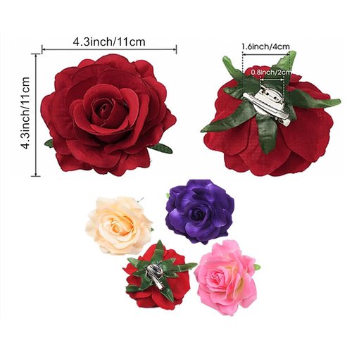 ALIMITOPIA Flower Hair Clip Fabric Artificial Rose Flower Hairpin Barrette Brooch Headdress Bobby Pins Headwear Hair Accessories for wedding Party supplies(Rose Style;4.3 inches;6pcs)