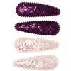Mia Spirit Snip Snaps Sparkly Metallic Metal Barrettes, For School Spirit, Dance, Cheer, Fashion, For Women and Girls 4pcs (silver/purple)
